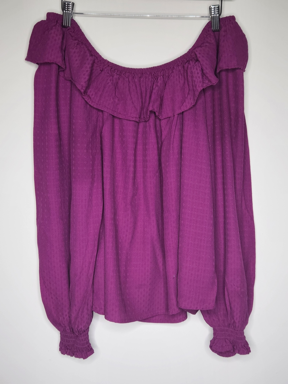 Knox Rose Off The Shoulder Blouse Purple Magenta Ruffle Balloon Sleeve Boho M